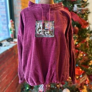 Burgundy Corduroy Pullover with Christmas Patch